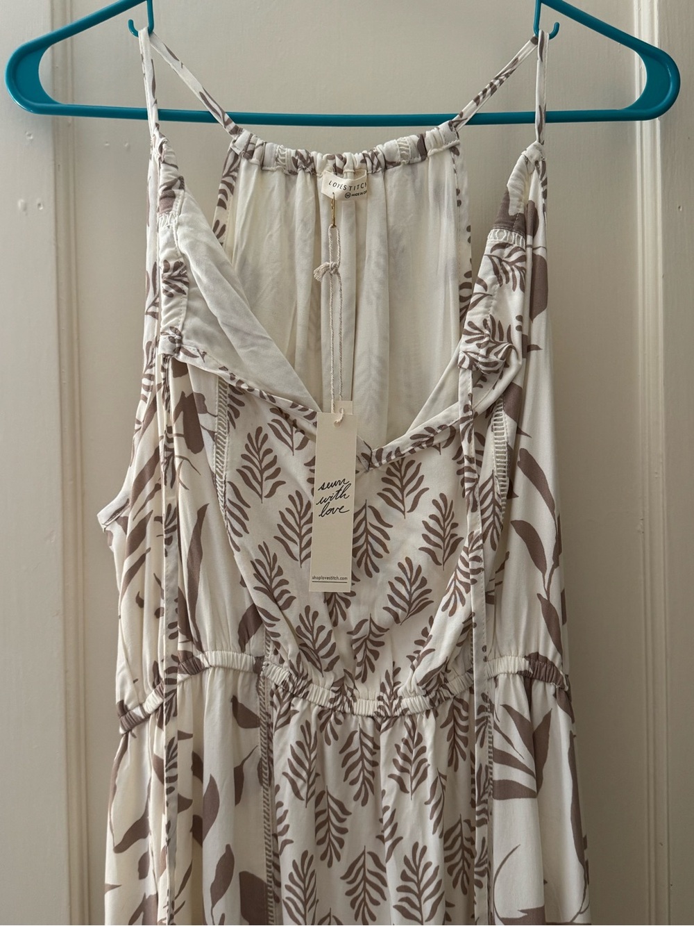lovestitch Cream and Taupe Leaf Print Maxi Dress